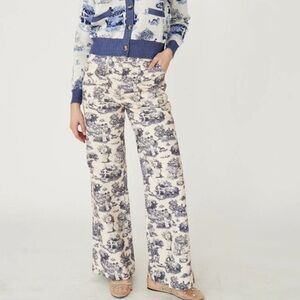 Rachel Antonoff Blue and Cream Wide Leg Pants imperfections stretch!